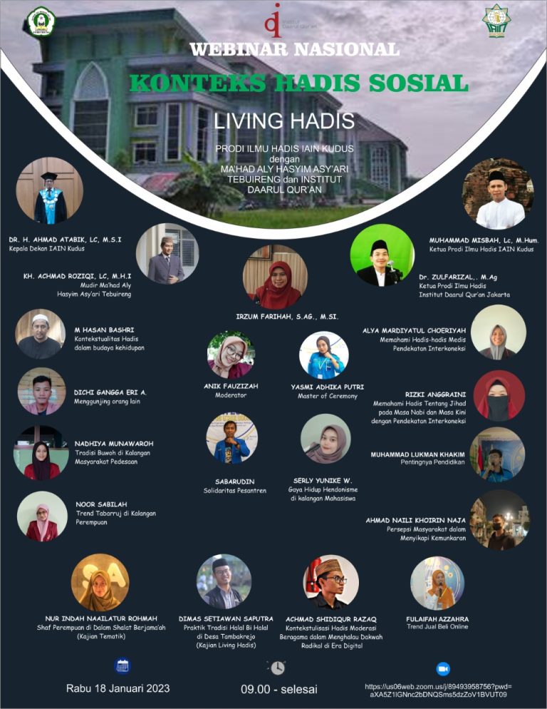 Prodi Ilmu Hadis Fakultas Ushuluddin Idaqu Berkolaborasi Menyelenggarakan Webinar Nasional  “Konteks Hadis Sosial Living Hadis”