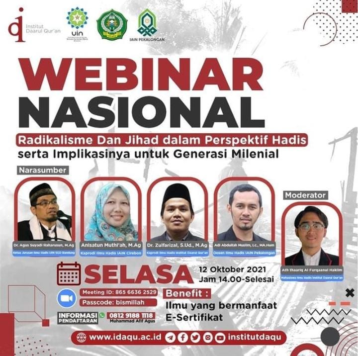 Prodi Ilmu Hadits Fakultas Ushuluddin Menyelenggarakan Webinar Nasional “Radilalisme dan Jihad Dalam Perspektif Hadist Serta Implikasinya Untuk Generasi Milenial”