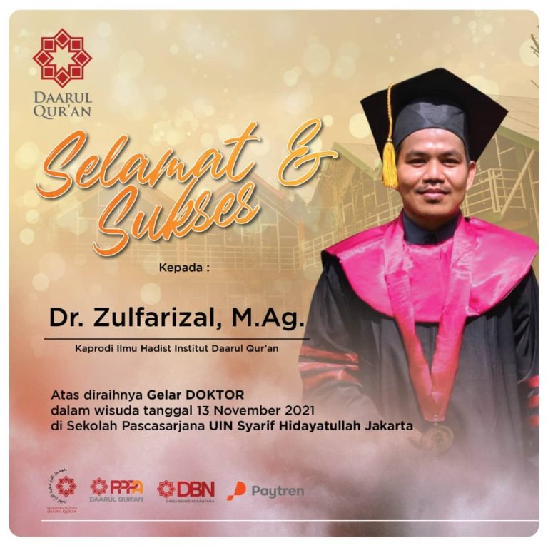 Selamat dan Sukses Atas Gelar Doktor yang Diraih Kaprodi Ilmu Hadits Fakultas Ushuluddin Idaqu di UIN Syarif Hidayatullah Jakarta