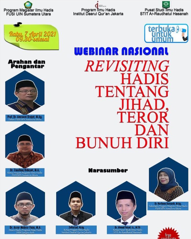 Prodi Hadis Fakultas Ushuluddin Idaqu Menyelenggarakan Webinar Nasional “Revisiting Hadis Jihad, Teror dan Bunuh Diri”