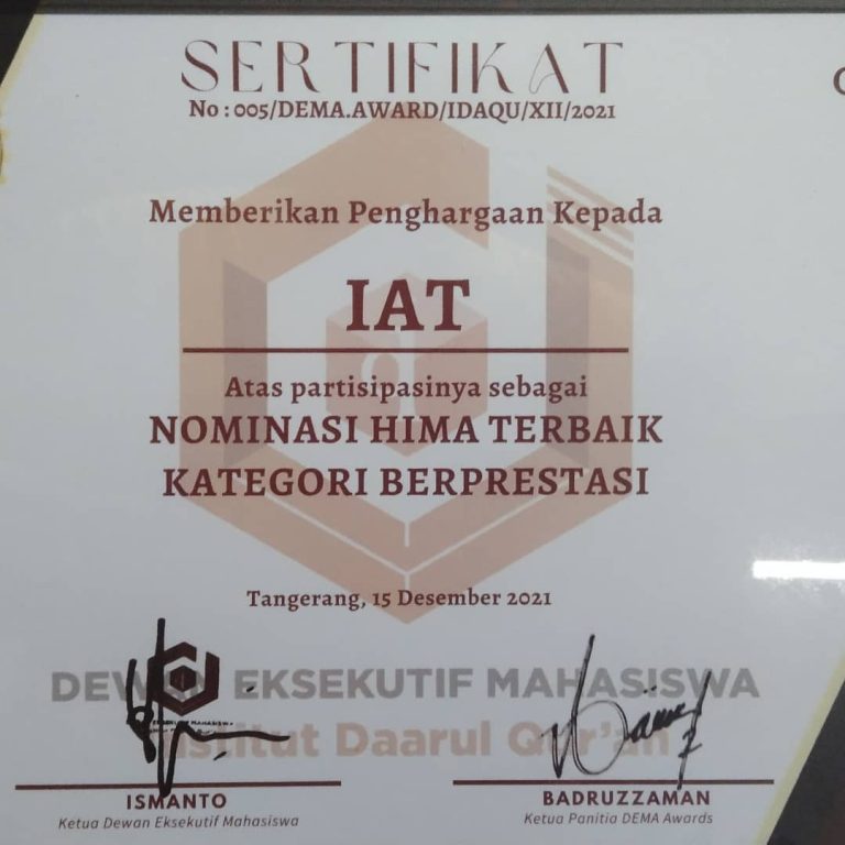 HIMA IAT Fakultas Ushuluddin Idaqu Menang Nominasi HIMA Terbaik Kategori Berprestasi